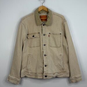 Levi's Stock Trucker Jacket Mens Large Beige Stretch Denim Relaxed Fit